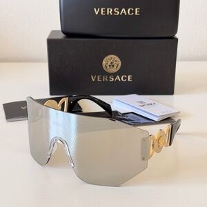New, Versace Light Grey Mask Sunglasses VE2258 1002/6G, Authentic